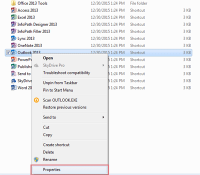 File location of Outlook Application