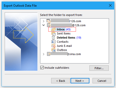 select the mailbox to export