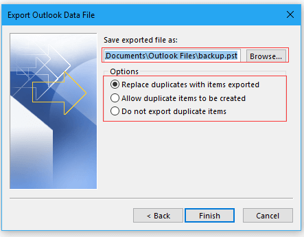 choose location and begin export