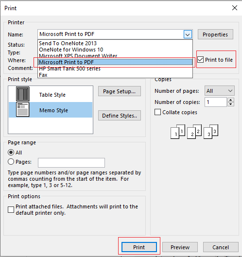 print pst to pdf