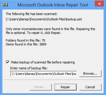 how to repair outlook data file 2016