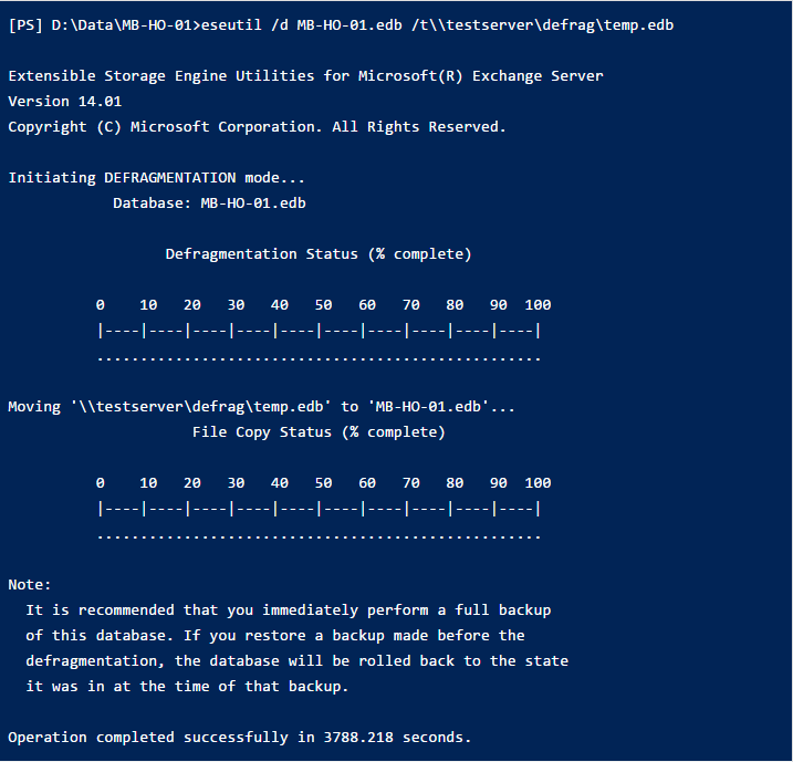 defrag exchange 2010 database