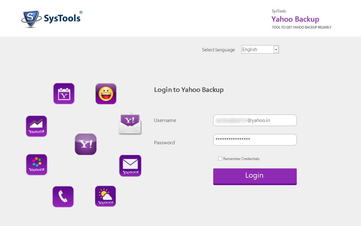 Step 1: Open the Yahoo Backup and login using your Yahoo Account. 