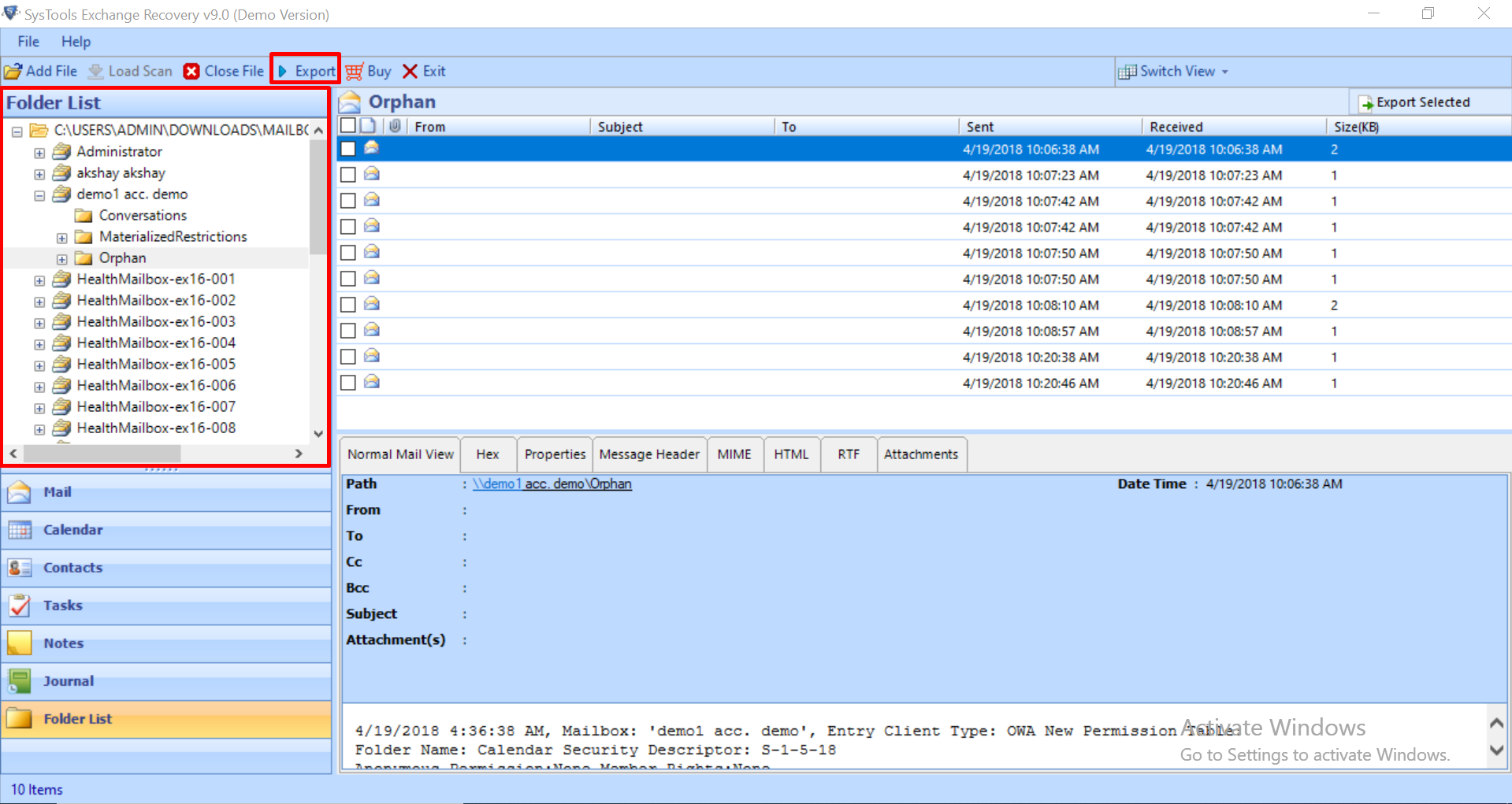 preview exchange database file