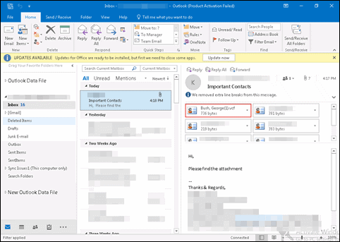 attach v cards in outlook for mac