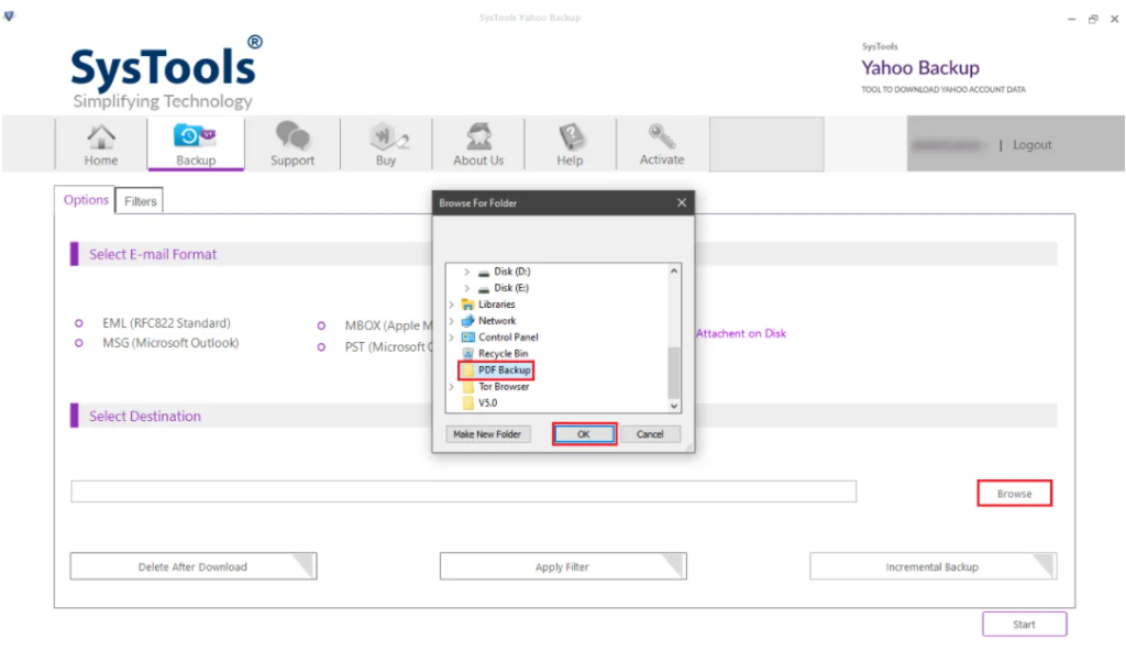 select destination path