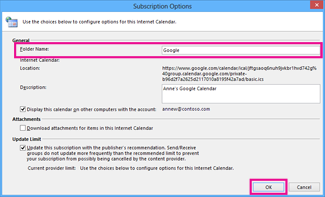 give a name to subscribed google calendar