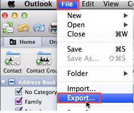 choose export in file menu