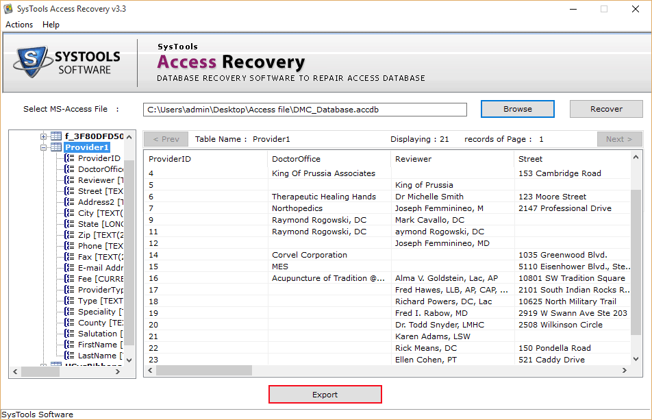 export restored Access file