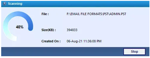 load and scan the Outlook PST file