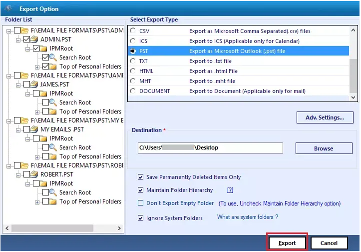 export outlook mails to multiple format