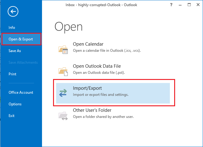 choose Open & Export -> Import/Export