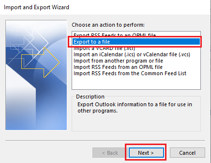 Select the option Export to a file