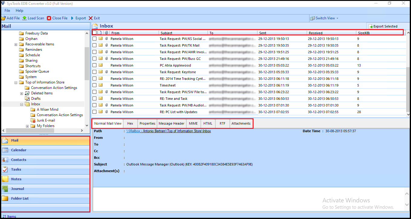 preview exchange mailbox data