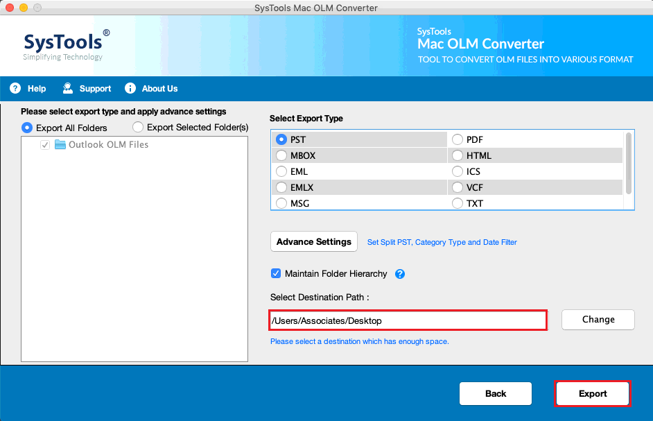 export olm files to pst