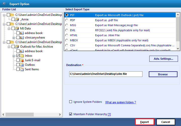 start olm to pst conversion