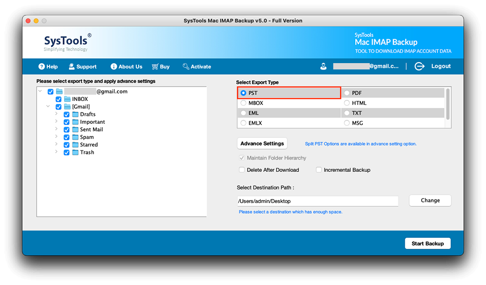 backup imap to pst